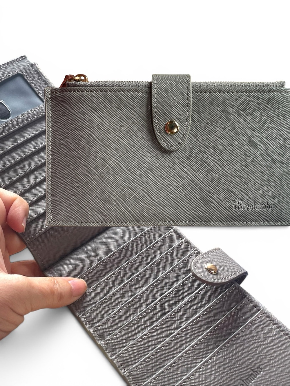 Travelambo RFID Wallet Unisex Bifold 2 Zip & Multi Slot Card Holder Gray